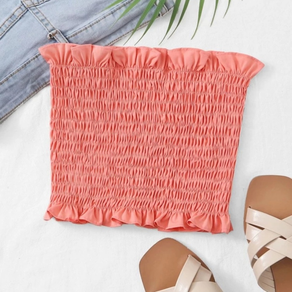 Coral Shein Smocked Tube Top